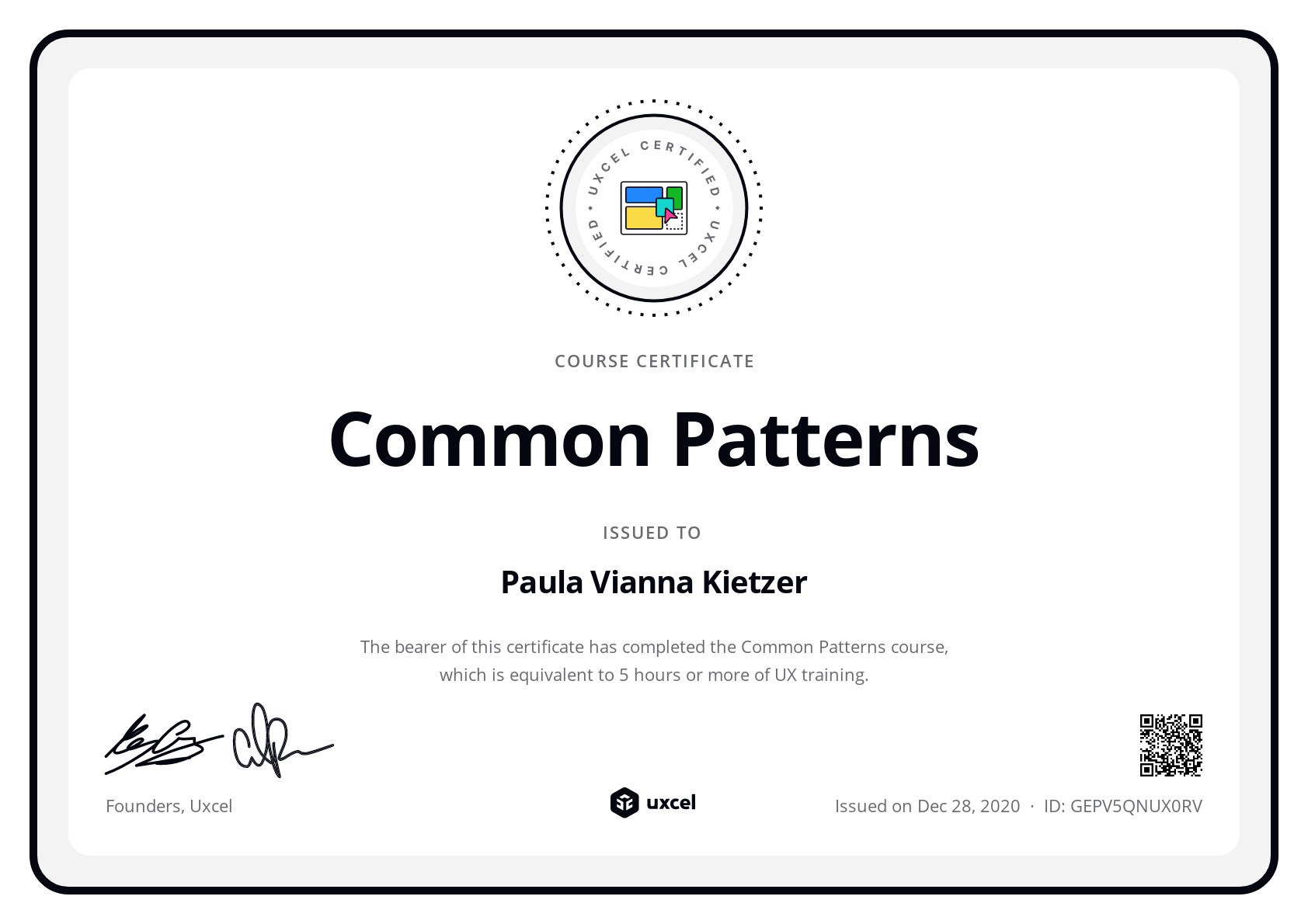 Paula Vianna Kietzer's certificate